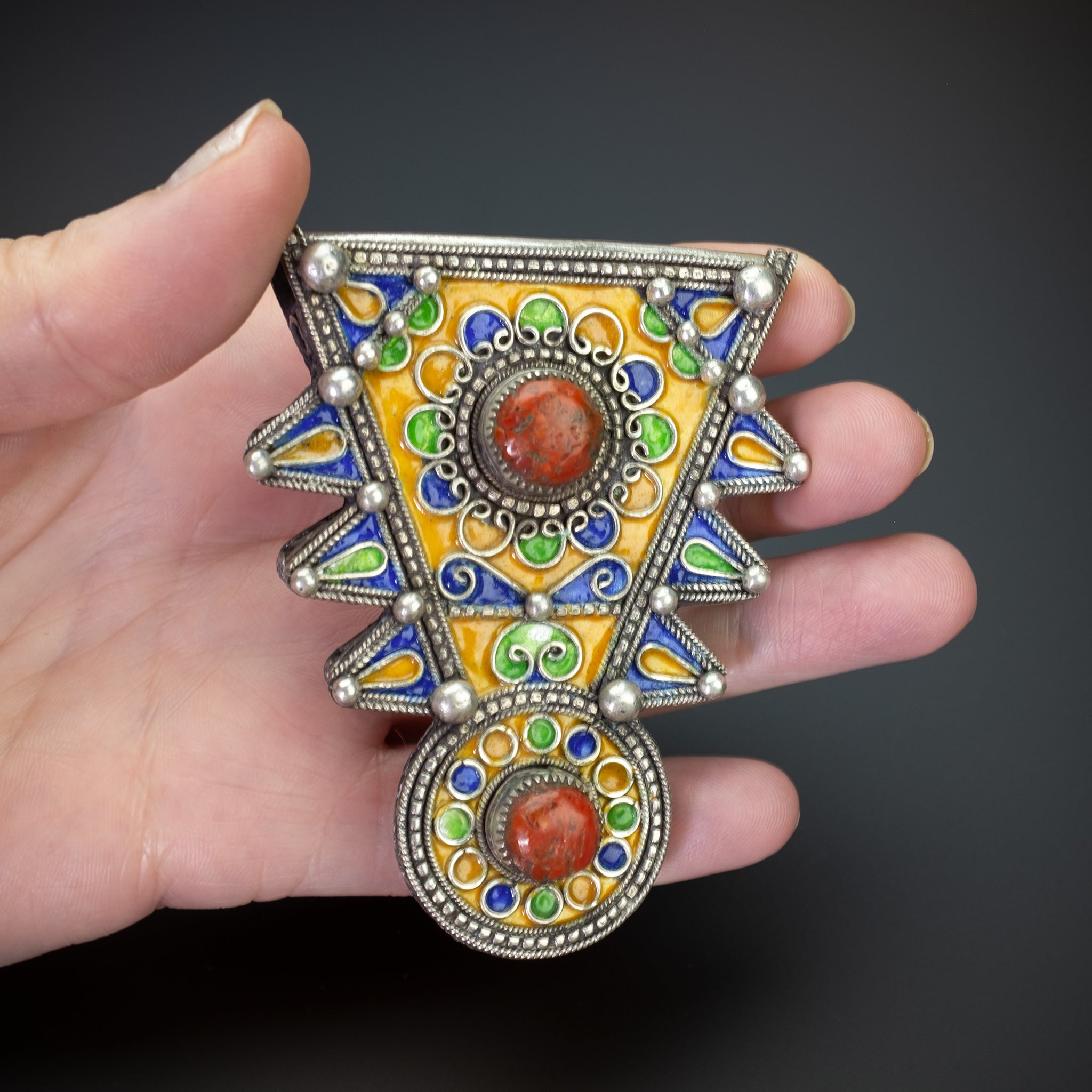 Silver Enamelled Pendant, Tiznit, Morocco - LARGE