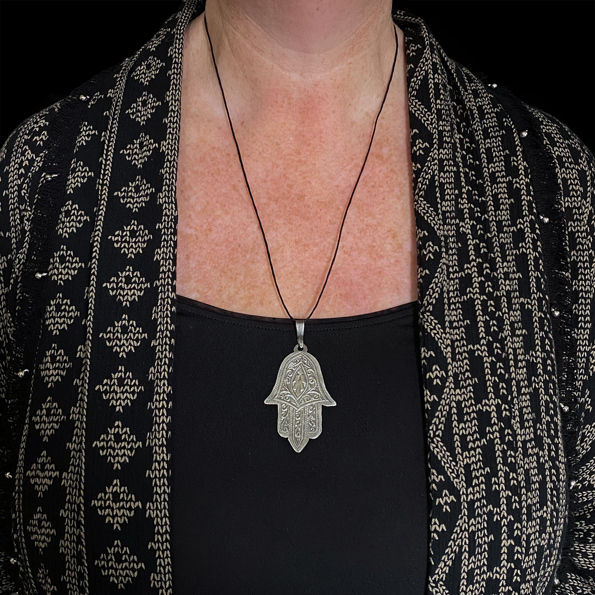 Vintage Moroccan Silver 'Hand of Fatima' Khamsa (Hamsa) Pendant, Essaouira