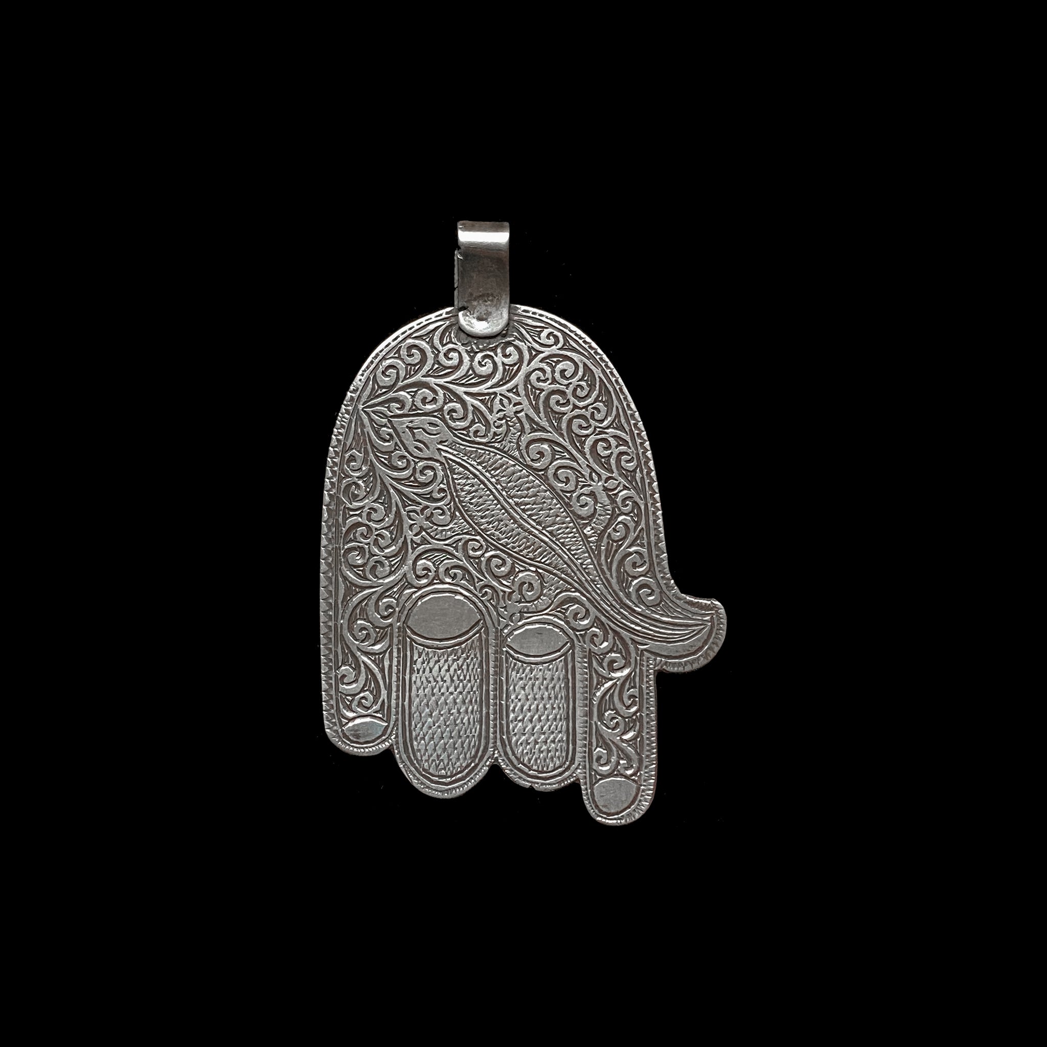 Vintage Silver Berber Hamsa with Salamander