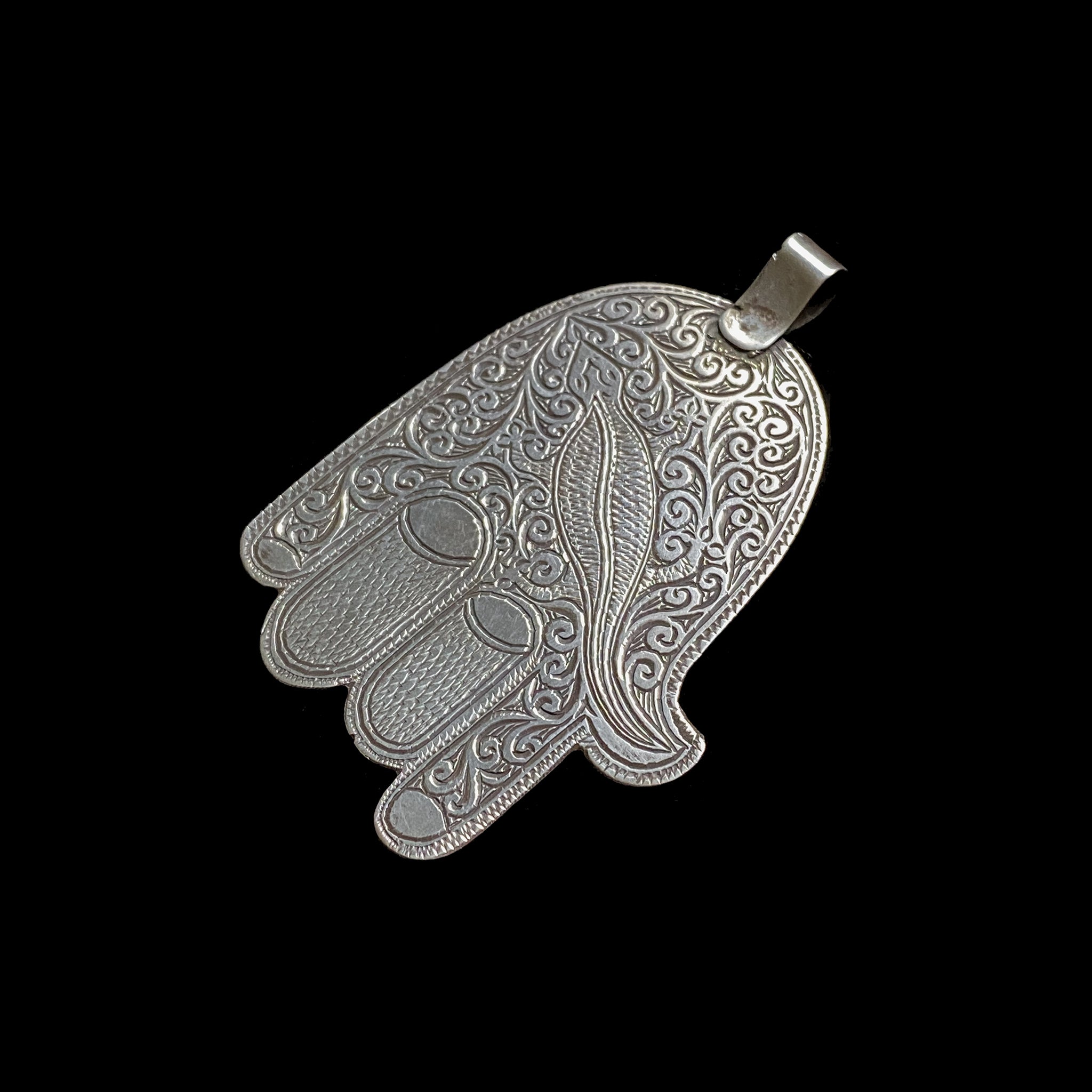 Vintage Silver Berber Hamsa with Salamander