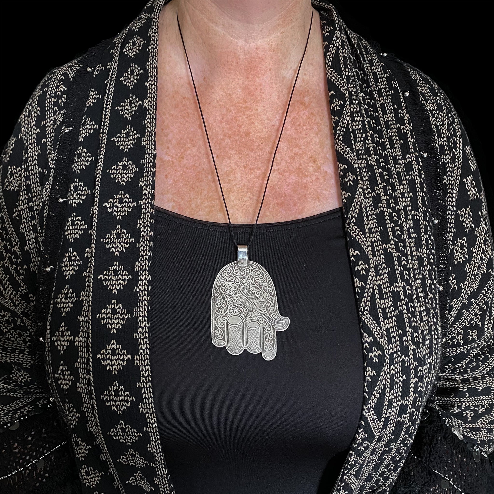Vintage Silver Berber Hamsa with Salamander