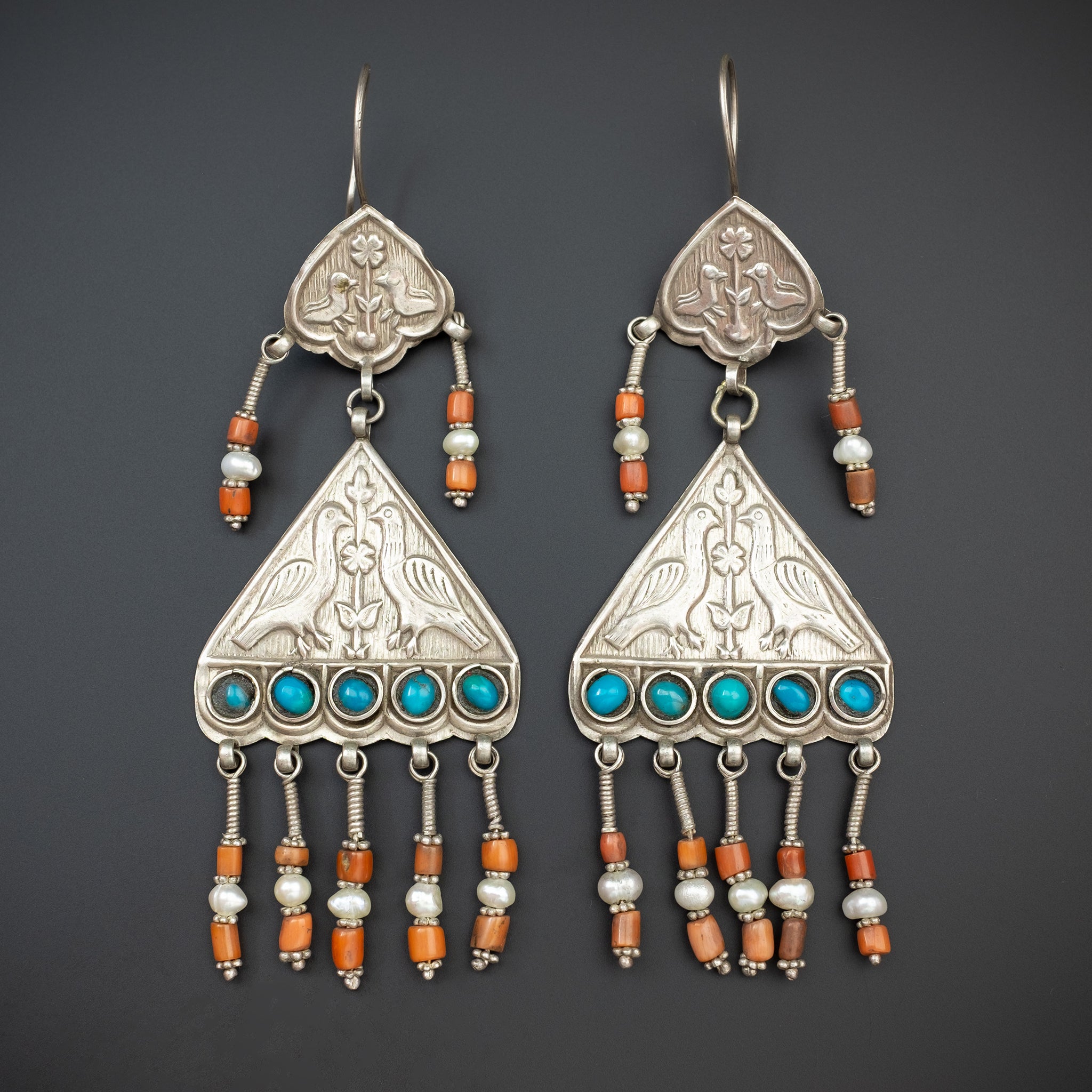 Vintage Silver Bukharan Uzbek Earrings, Central Asia