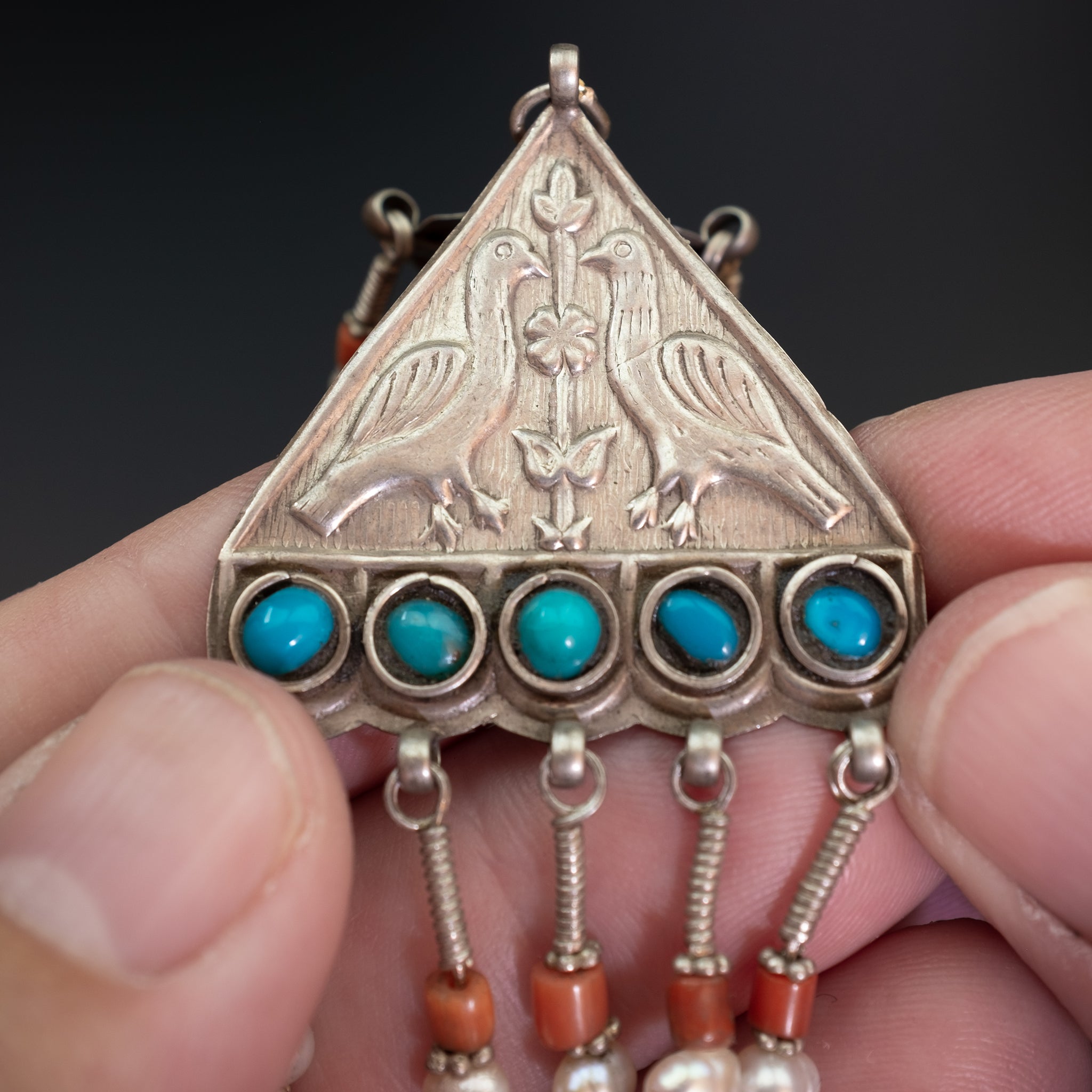 Vintage Silver Bukharan Uzbek Earrings, Central Asia