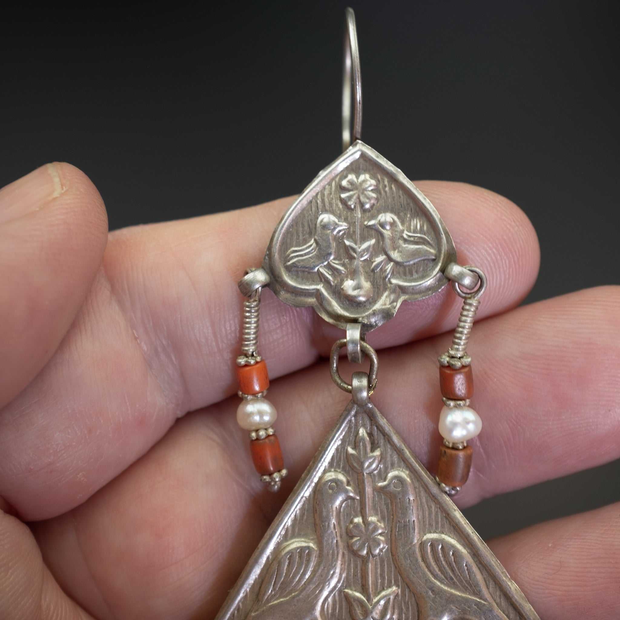 Vintage Silver Bukharan Uzbek Earrings, Central Asia