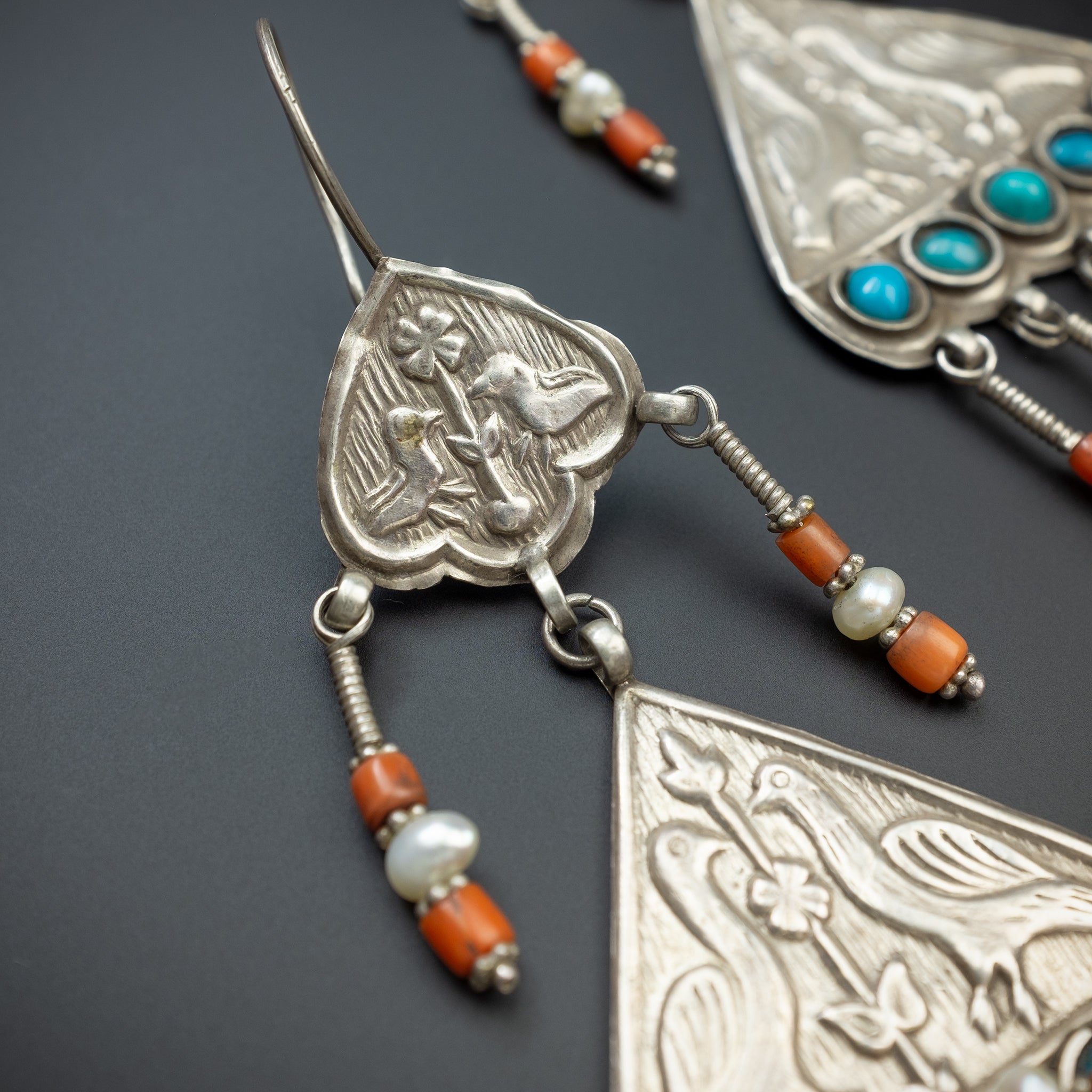 Vintage Silver Bukharan Uzbek Earrings, Central Asia