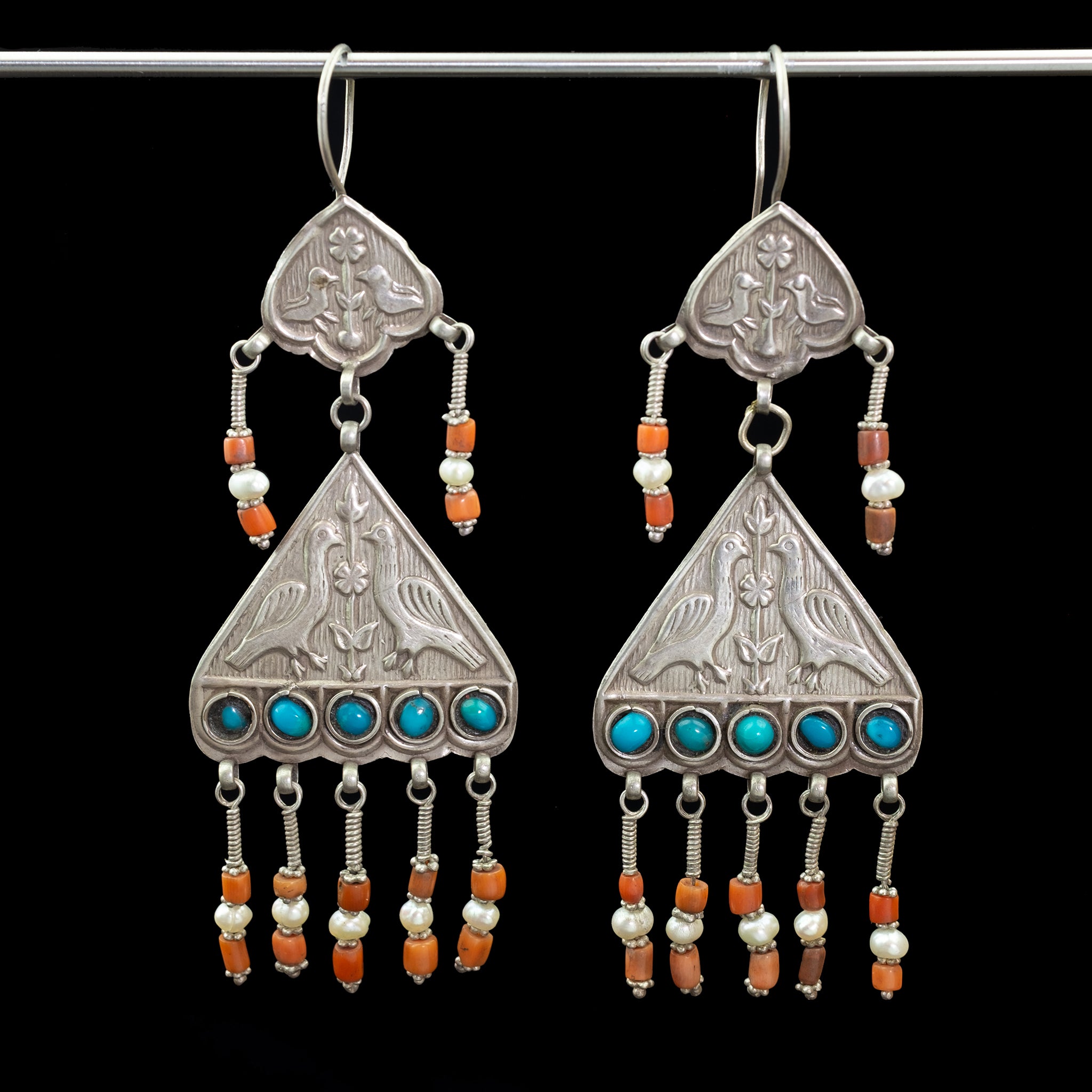 Vintage Silver Bukharan Uzbek Earrings, Central Asia