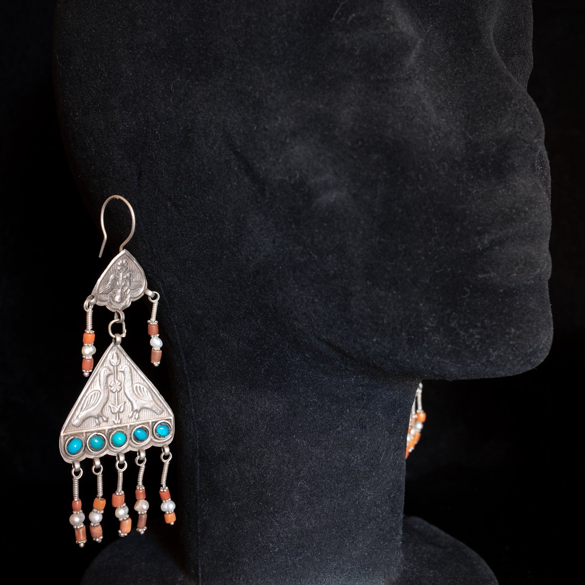 Vintage Silver Bukharan Uzbek Earrings, Central Asia