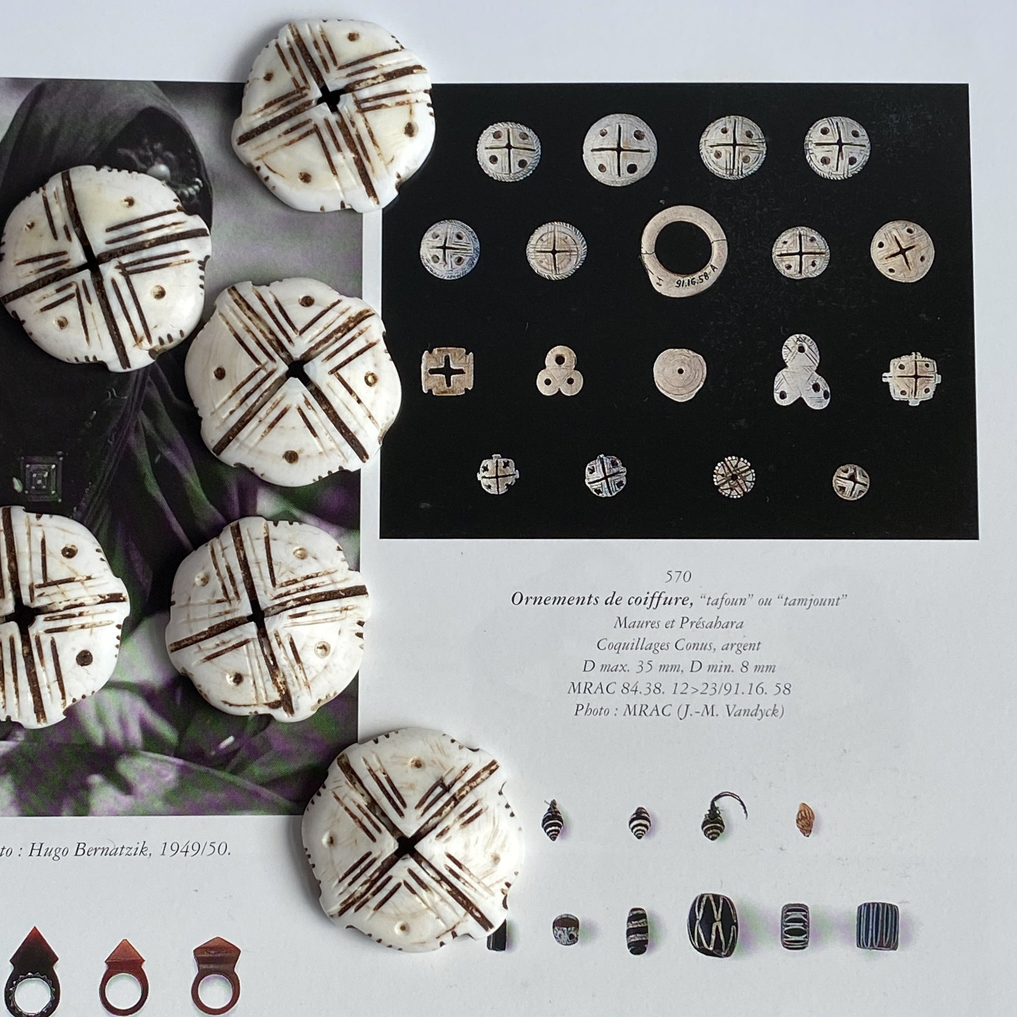 Old Carved Conus Shell Beads, Mauritania
