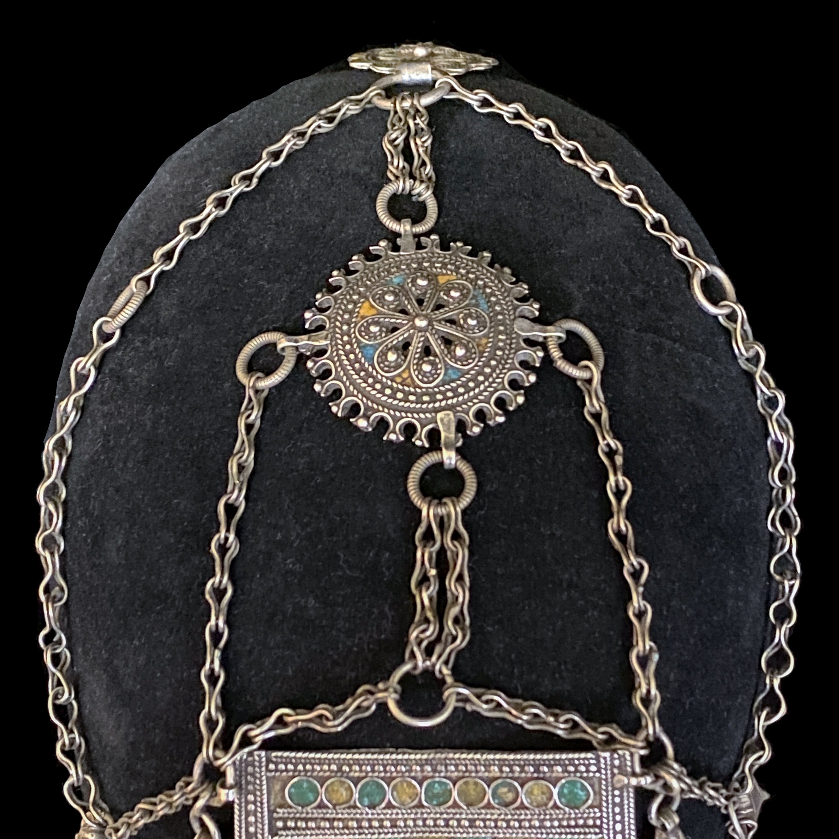 Antique Moroccan Silver & Enamel Headdress from Ighil N’Ogho, Taliouine - Rare