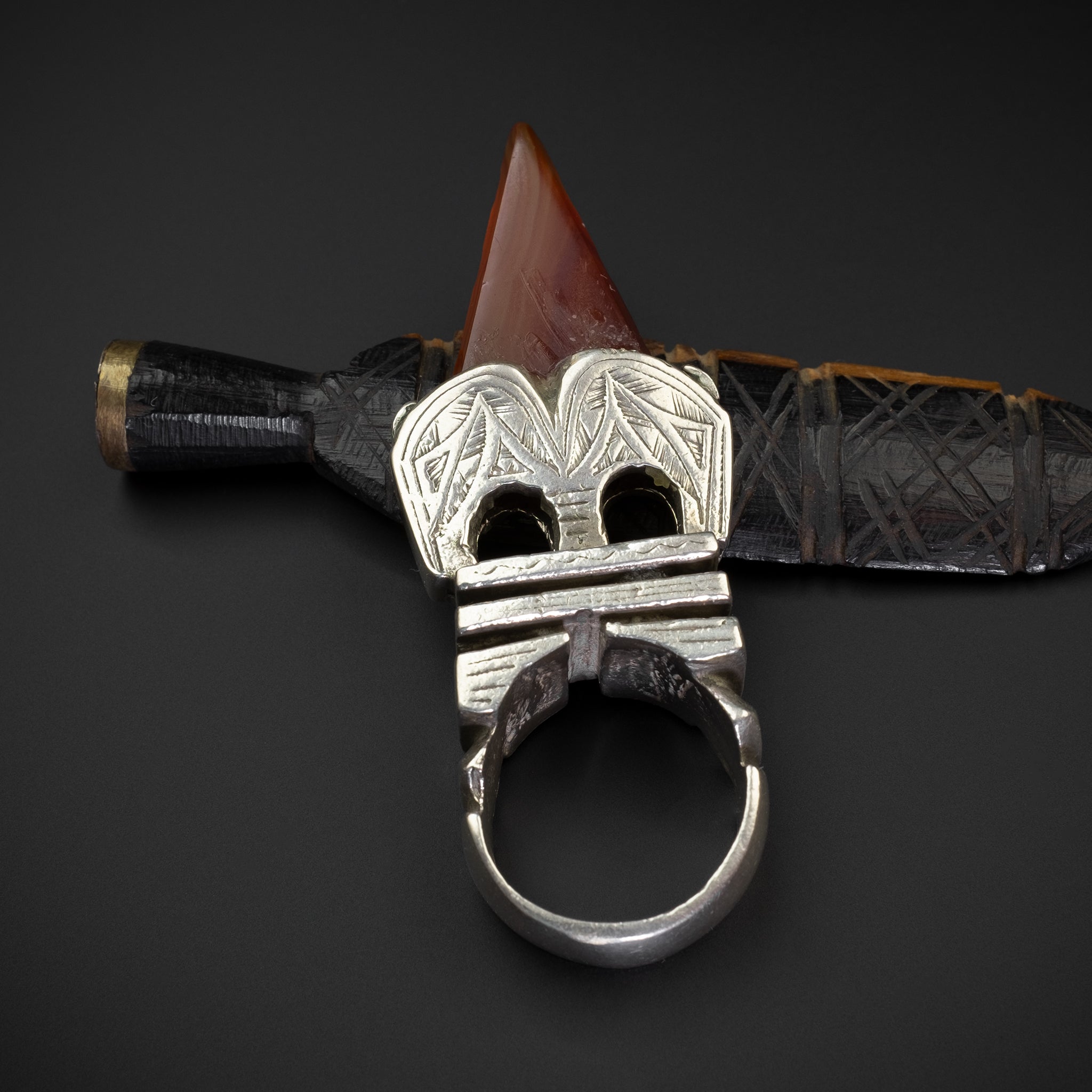 Large Vintage Tuareg Silver and Carnelian Tanfouk/Talhakimt Ceremonial Ring