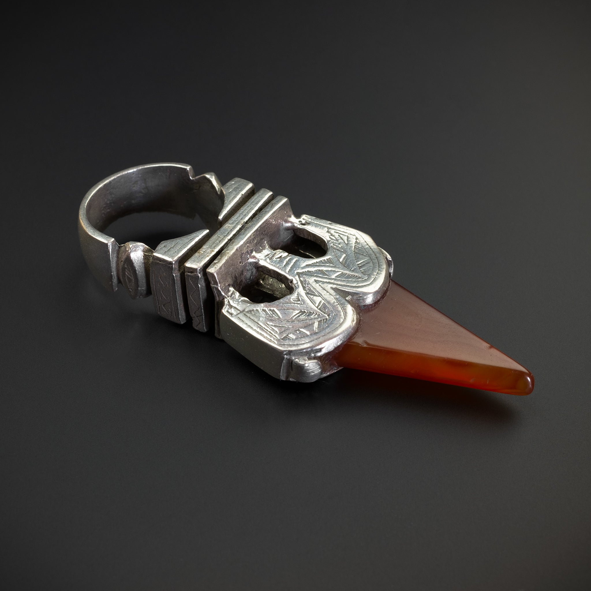 Large Vintage Tuareg Silver and Carnelian Tanfouk/Talhakimt Ceremonial Ring
