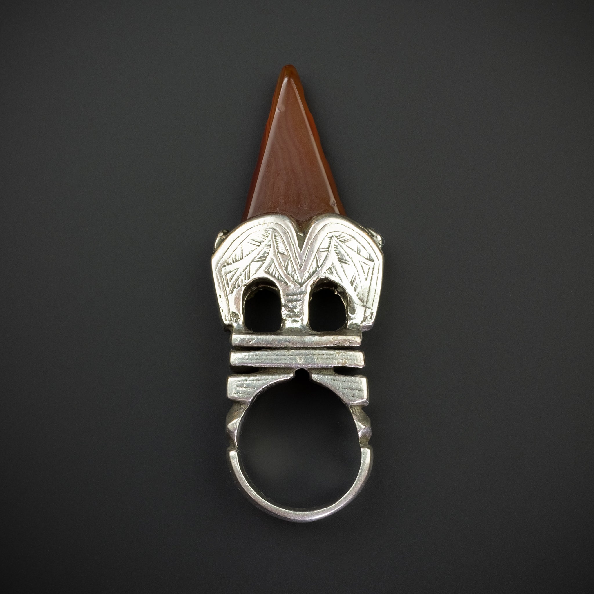 Large Vintage Tuareg Silver and Carnelian Tanfouk/Talhakimt Ceremonial Ring