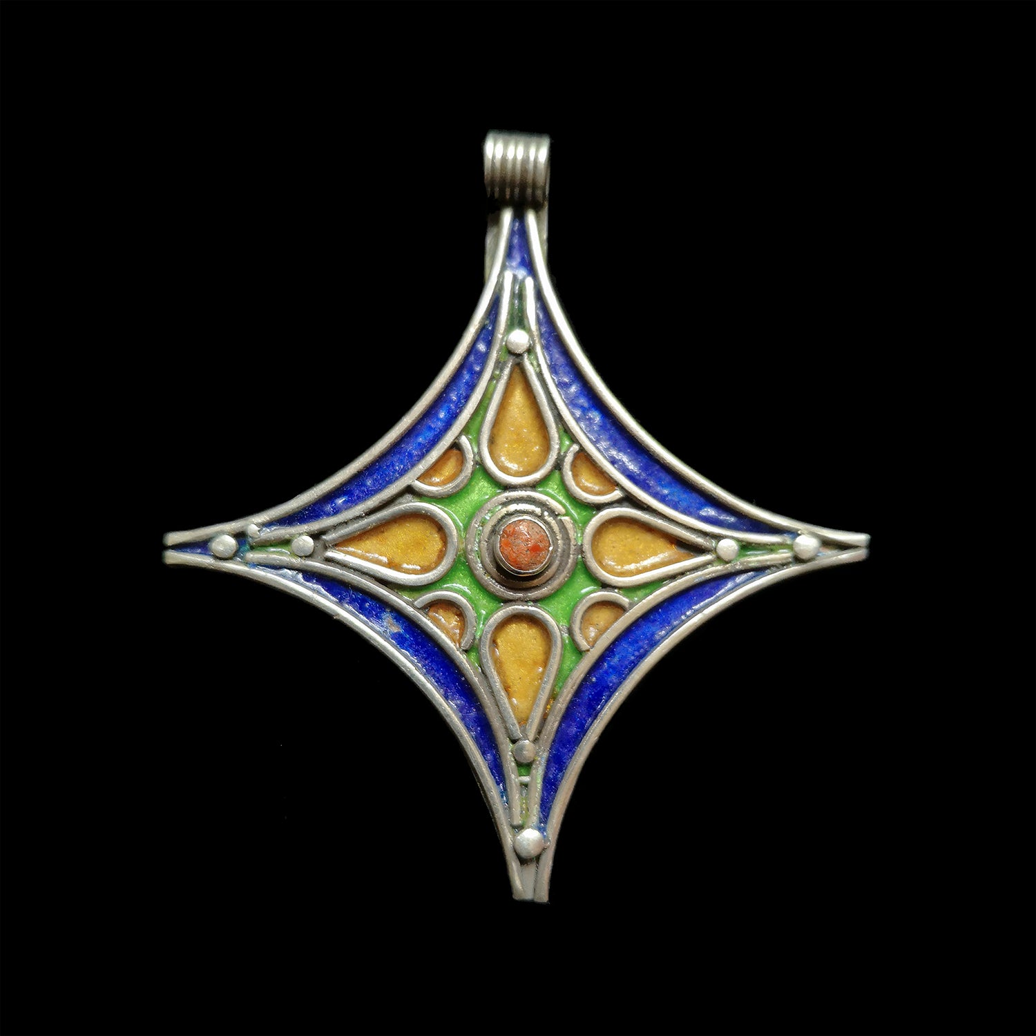 Silver and enamel cross from Tiznit, Morocco