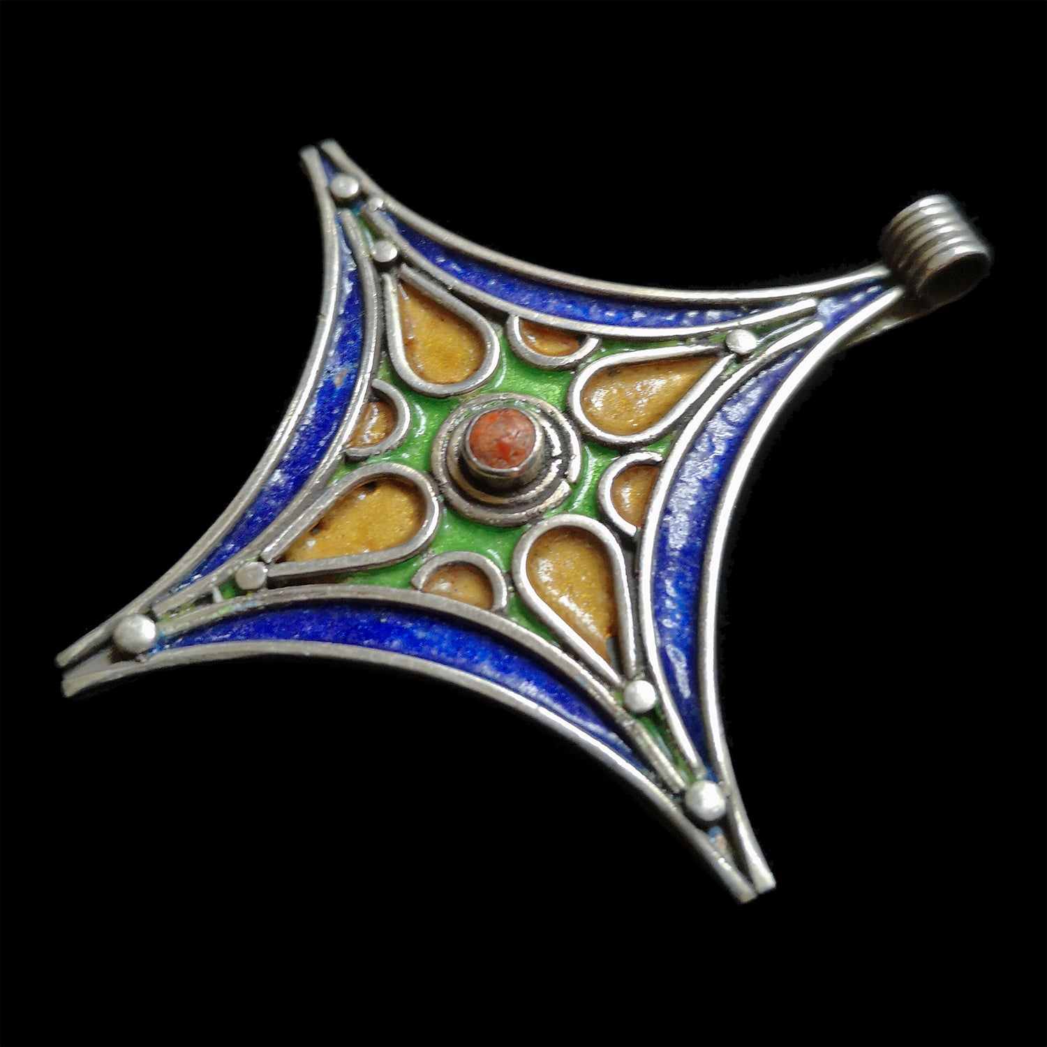 Silver and enamel cross from Tiznit, Morocco