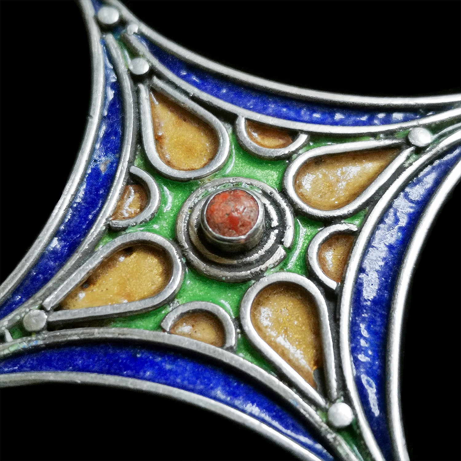 Silver and enamel cross from Tiznit, Morocco