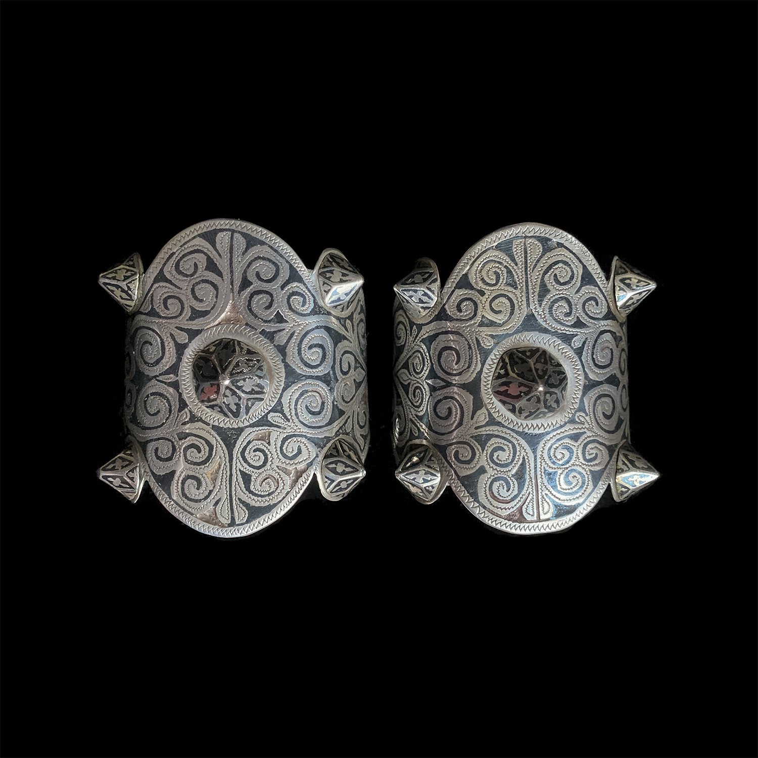 Pair of silver and enamel cuff bracelets from Tiznit