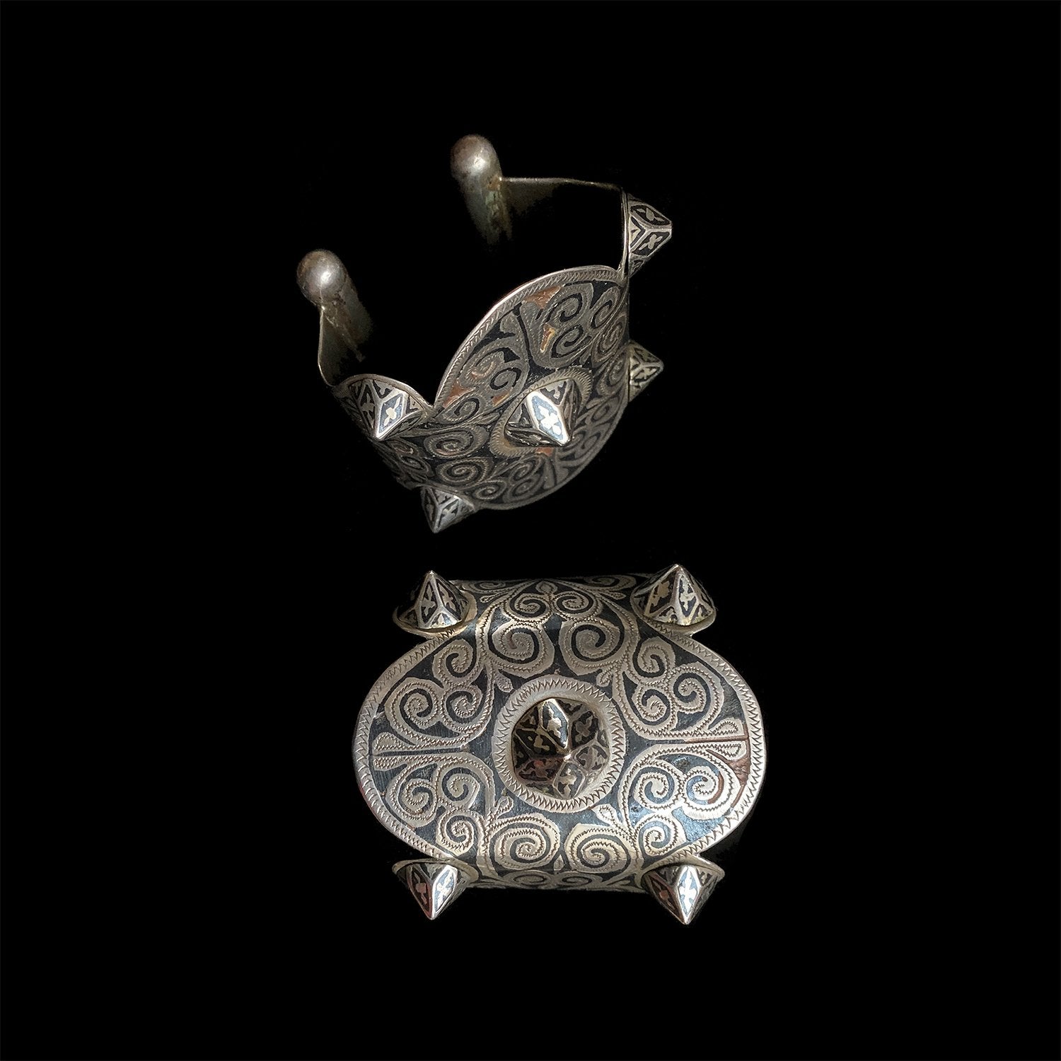 Pair of silver and enamel cuff bracelets from Tiznit
