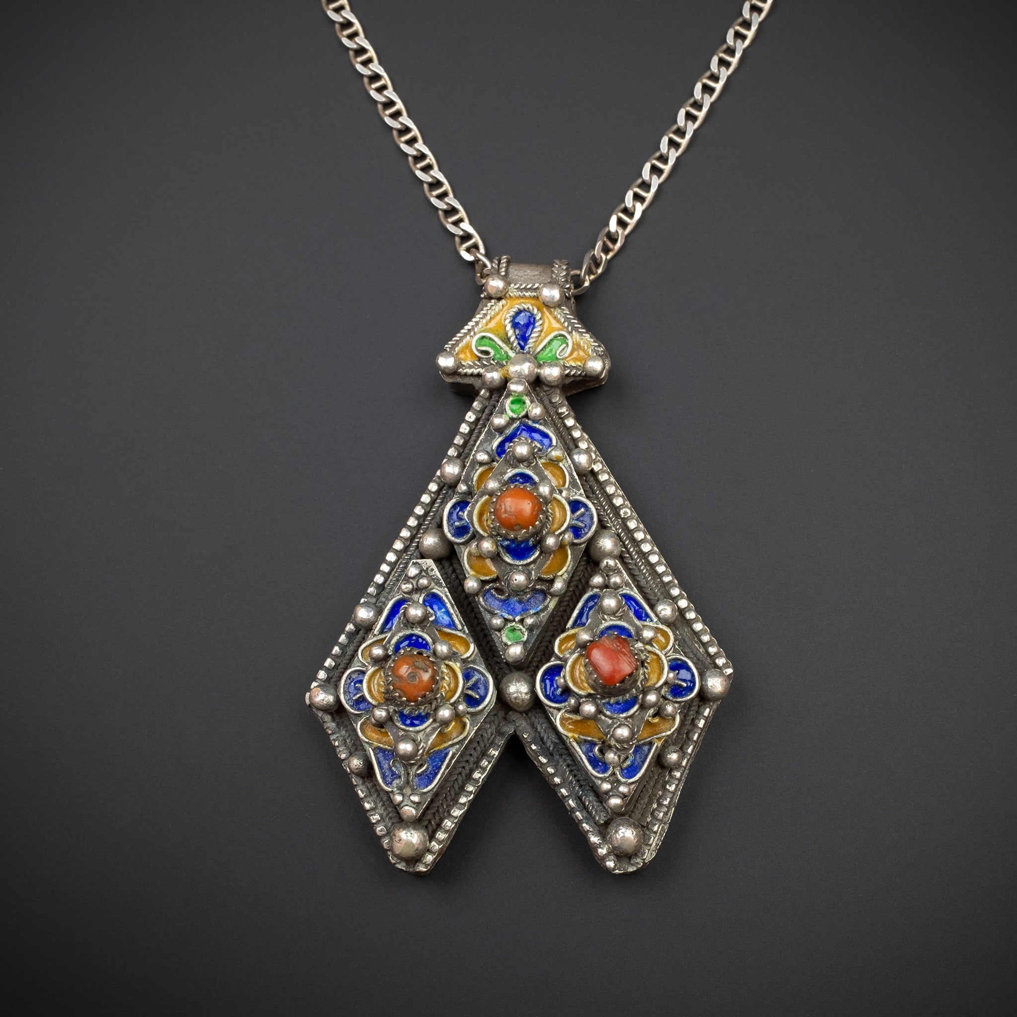Silver Stylised Khomissar Pendant from Tiznit, Morocco