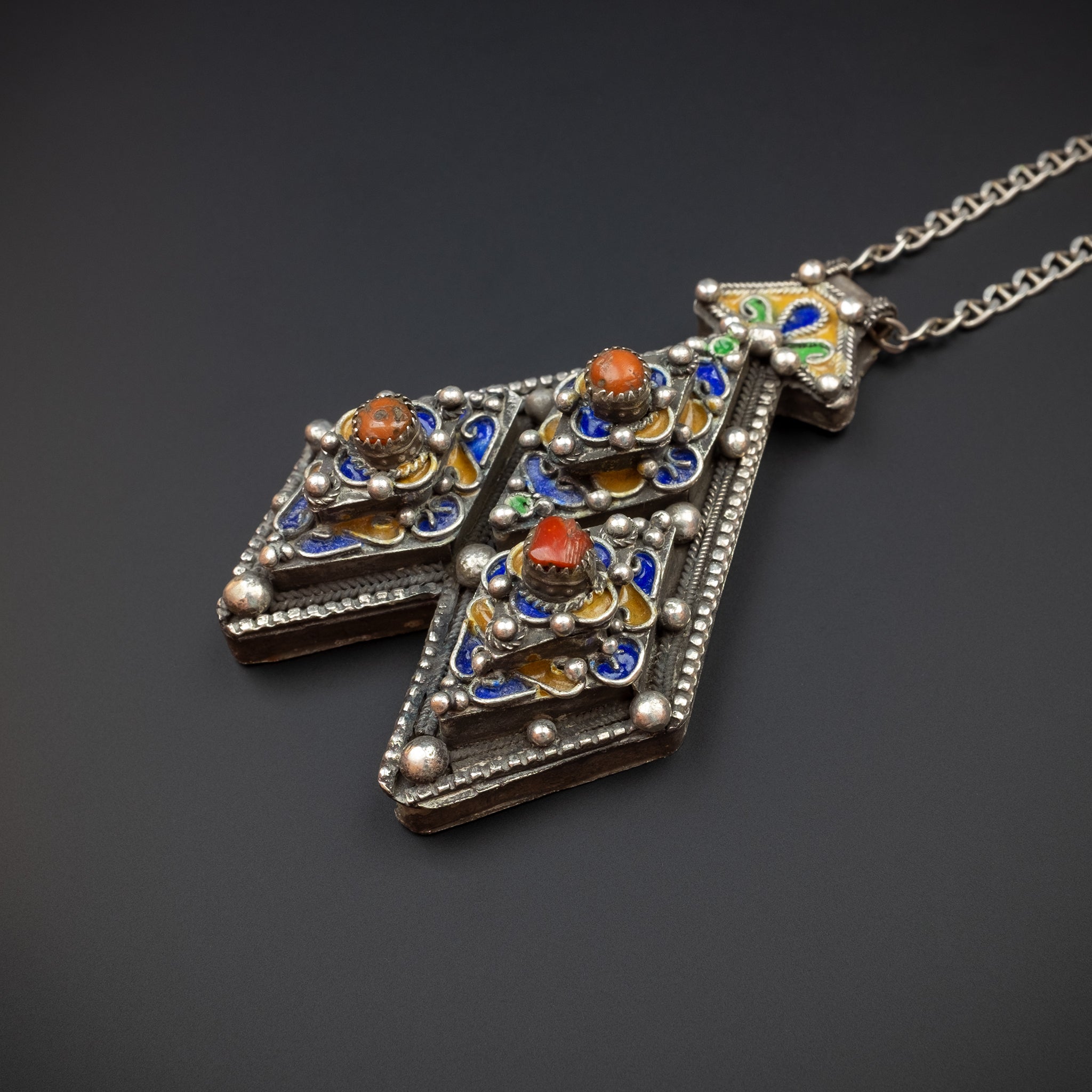 Silver Stylised Khomissar Pendant from Tiznit, Morocco