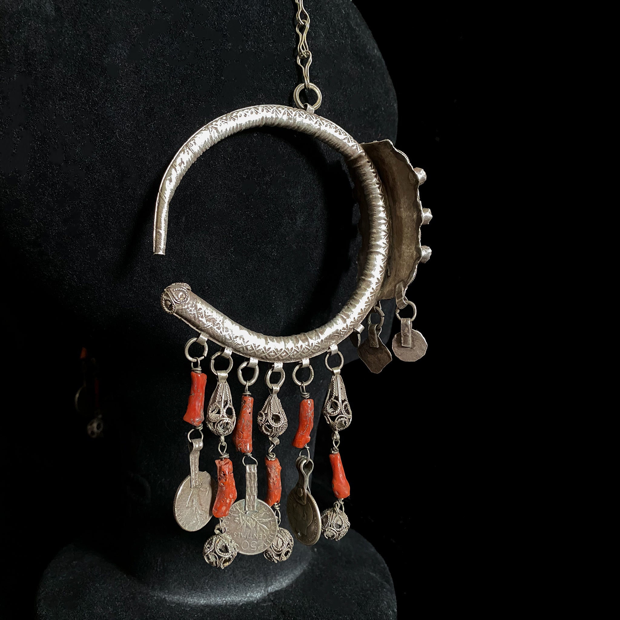 Antique silver temporal adornment from Tiznit, Morocco