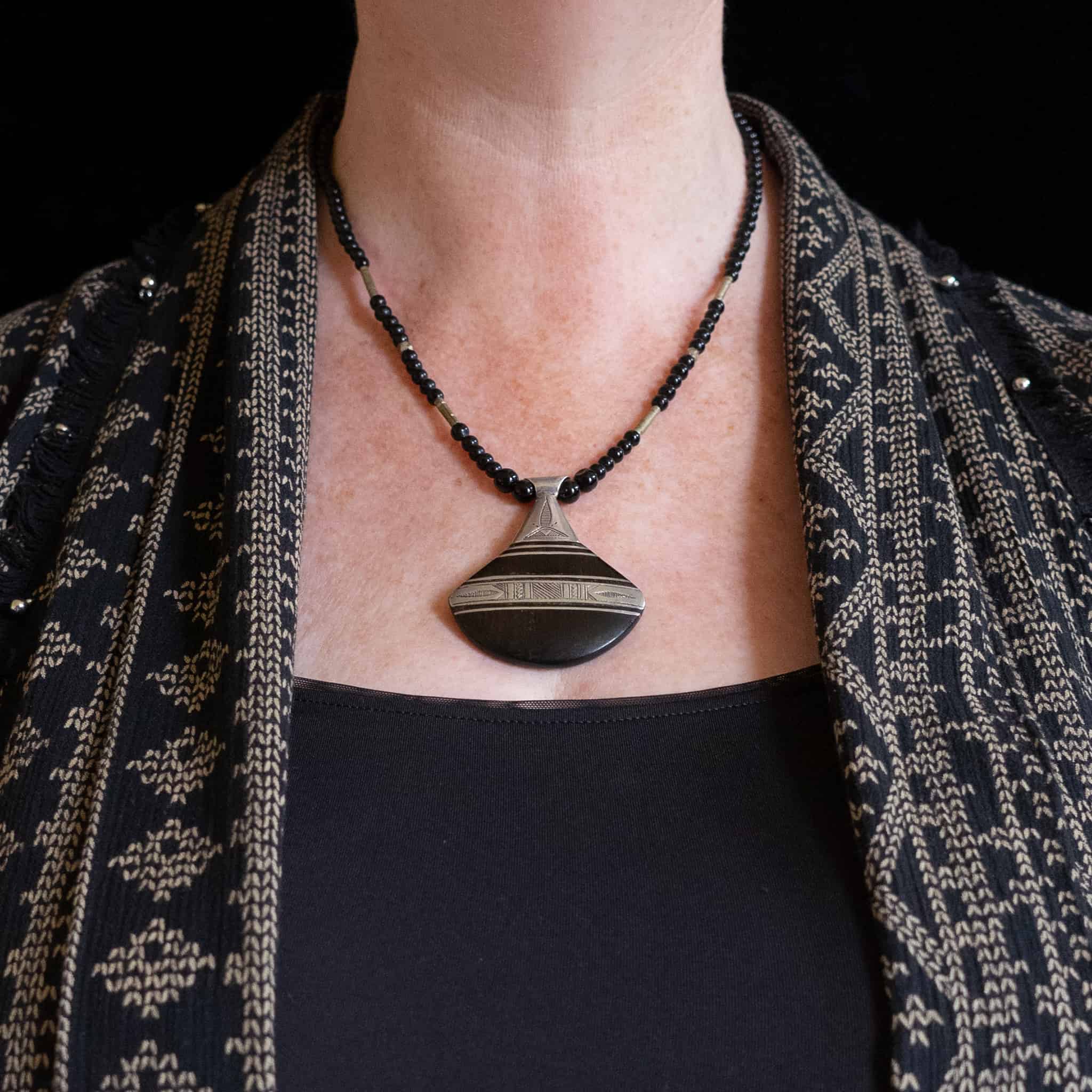 Silver and Ebony Tuareg Necklace | Vintage Ethnic Jewellery