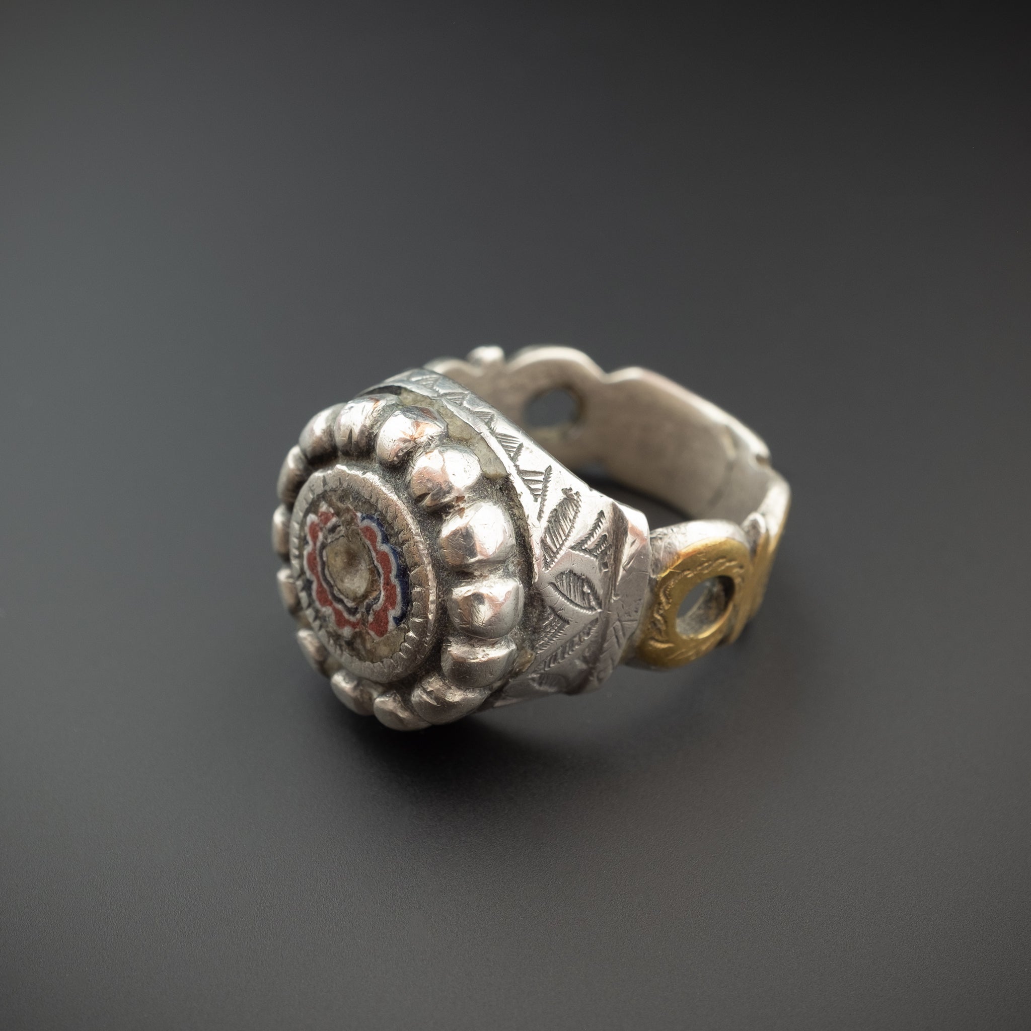 Old 1950s Silver, Brass & Chevron Tuareg Ring