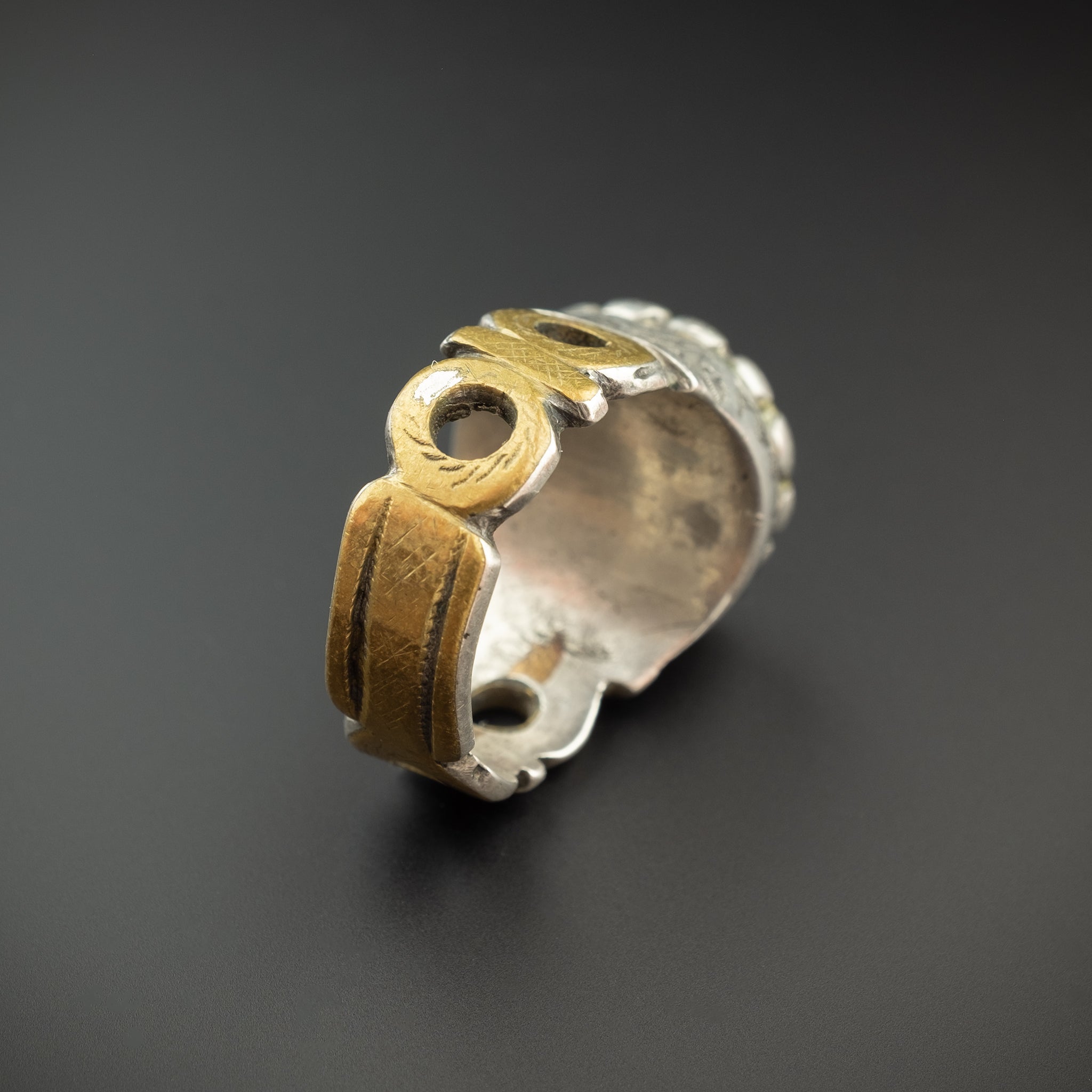 Old 1950s Silver, Brass & Chevron Moroccan Berber Ring