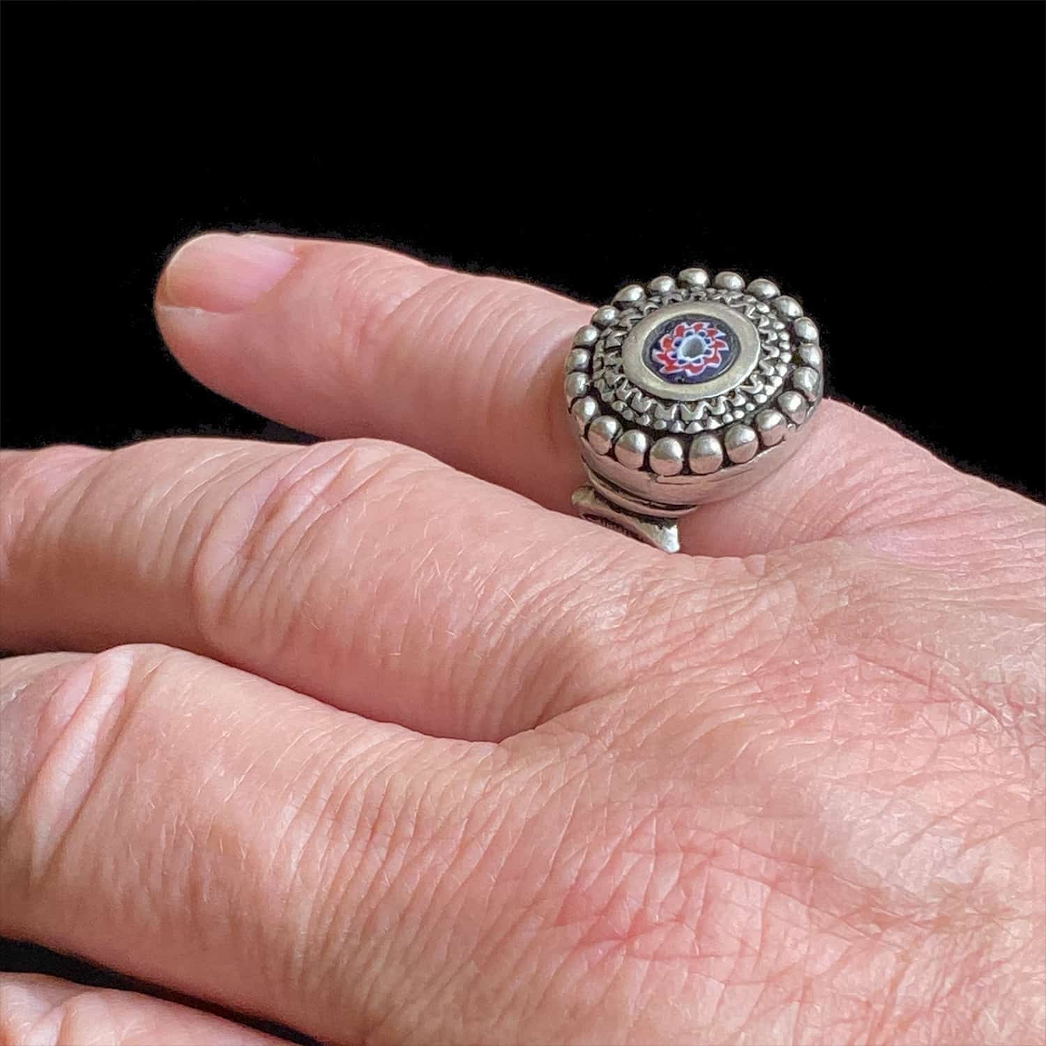 Silver Moroccan Berber Ring with Chevron Bead