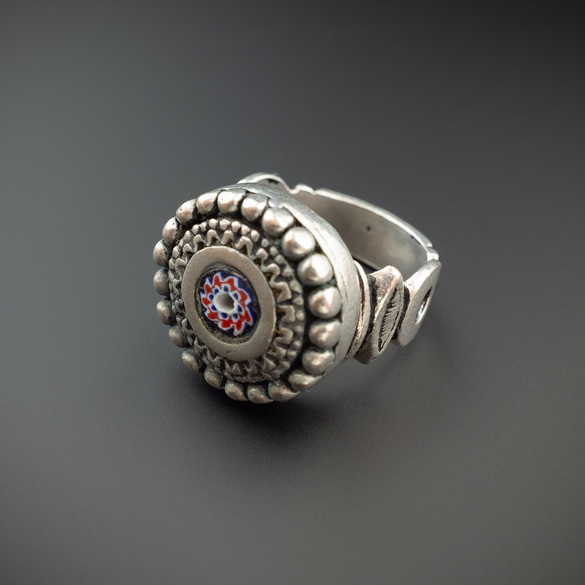 Silver Moroccan Berber Ring with Chevron Bead