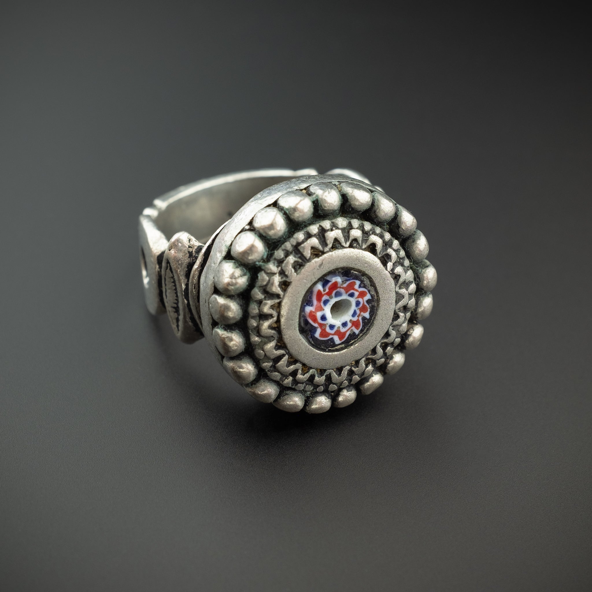 Silver Moroccan Berber Ring with Chevron Bead