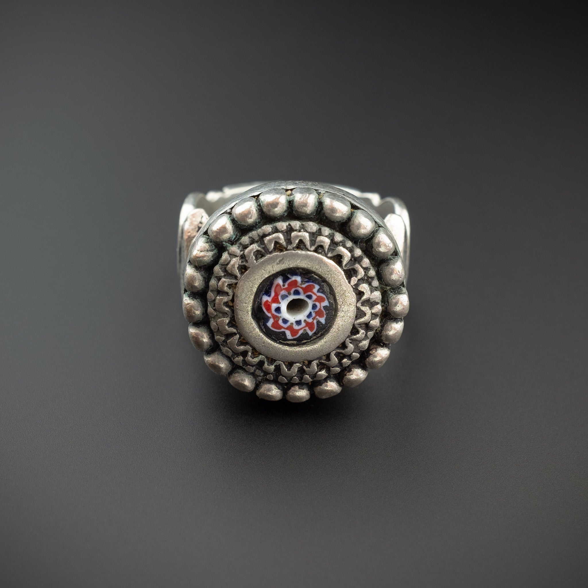 Silver Moroccan Berber Ring with Chevron Bead