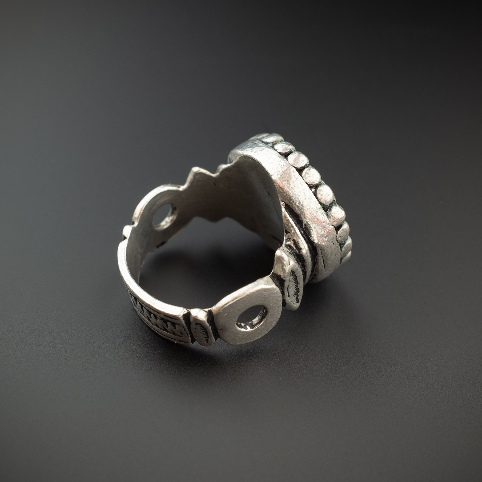Silver Moroccan Berber Ring with Chevron Bead