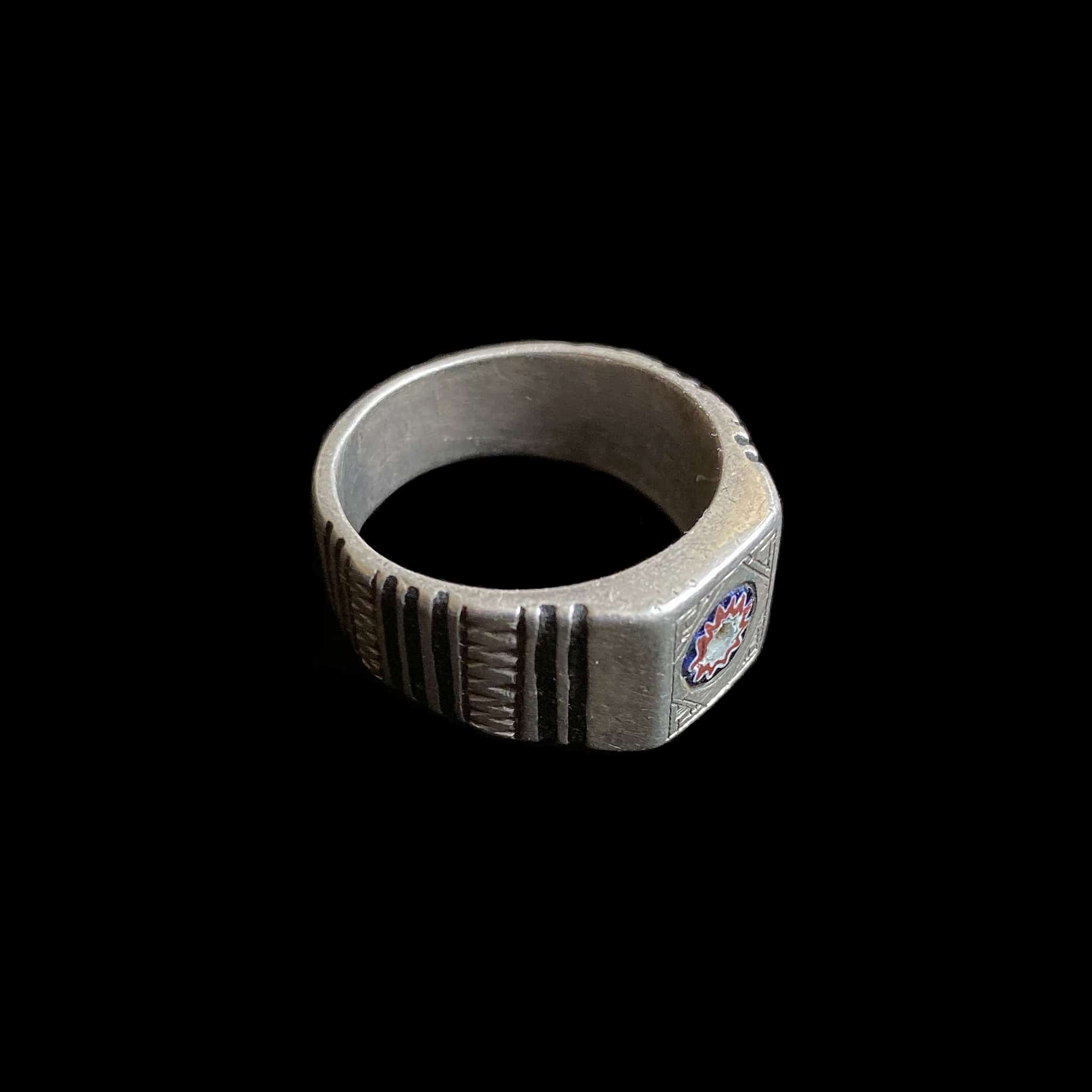 Old Silver Moroccan Berber Ring with Chevron Bead