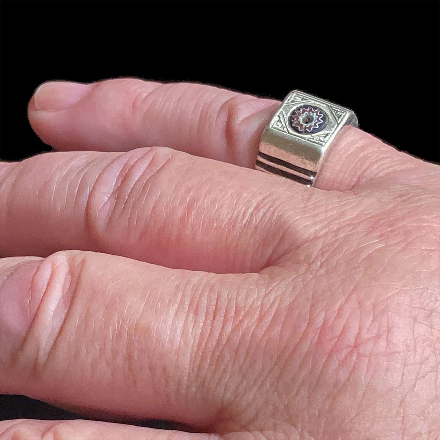 Old Silver Moroccan Berber Ring with Chevron Bead