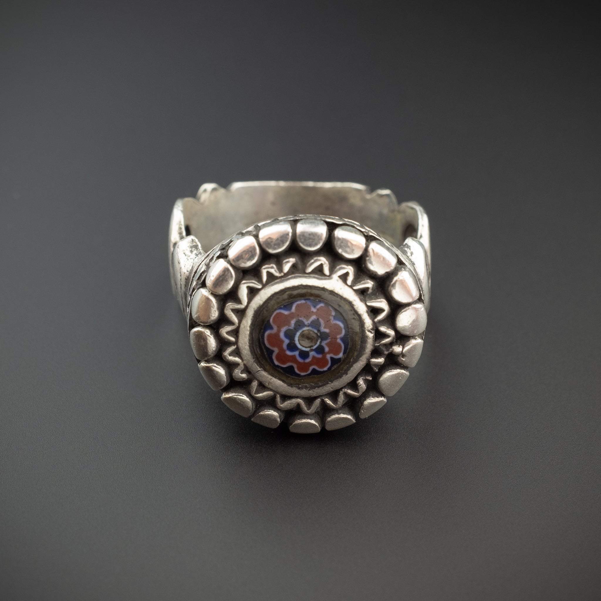 Vintage Silver Moroccan Berber Ring with Chevron Bead