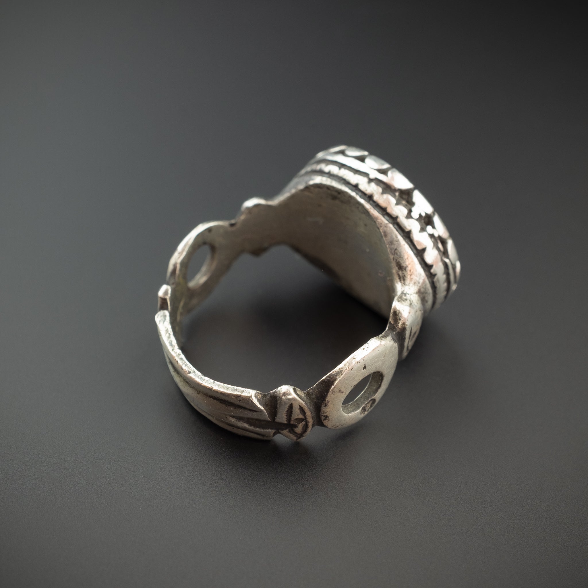 Vintage Silver Moroccan Berber Ring with Chevron Bead