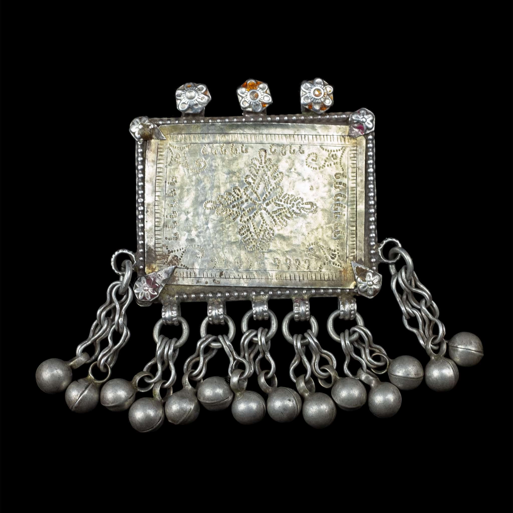 Vintage Silver & Gold Turkmen Pendant, Tekke Jewellery, Turkoman Jewelry