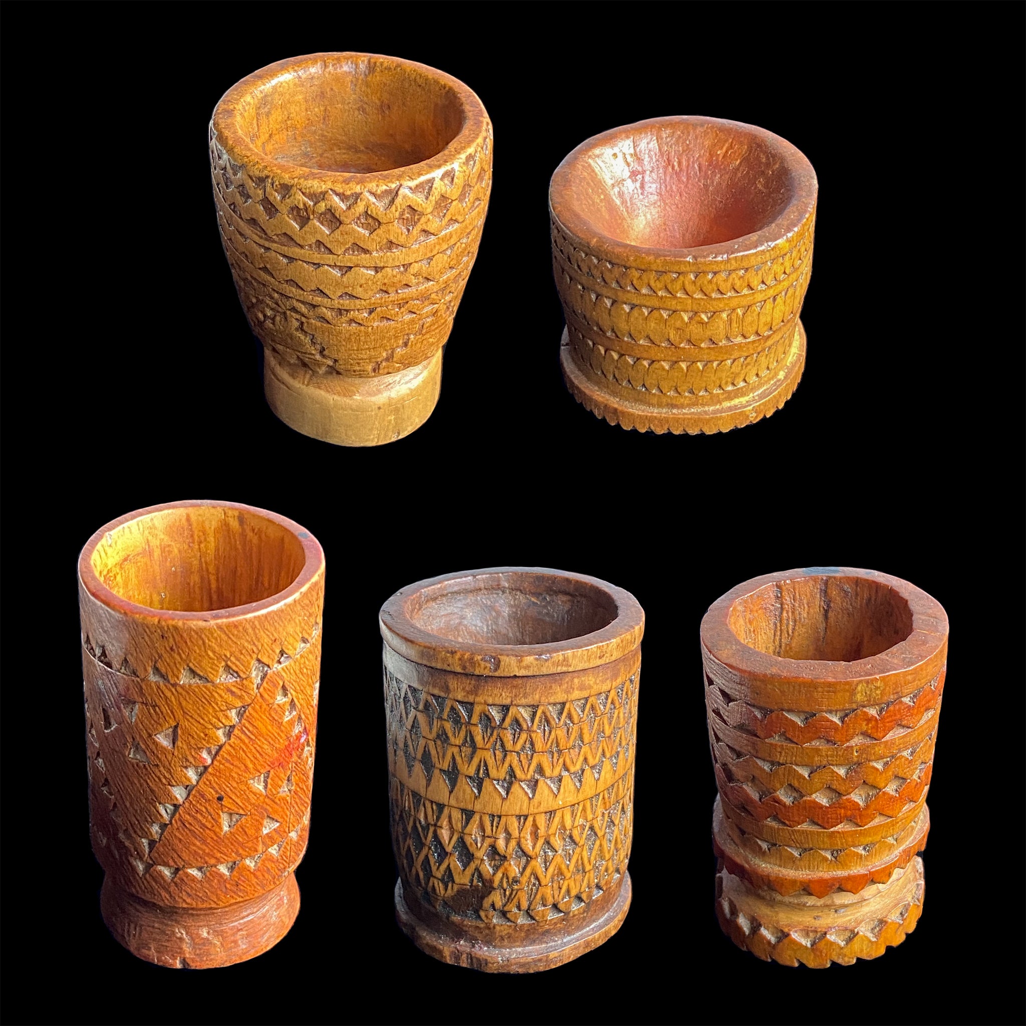 Ancien mortier berbère marocain en bois, lot de 5