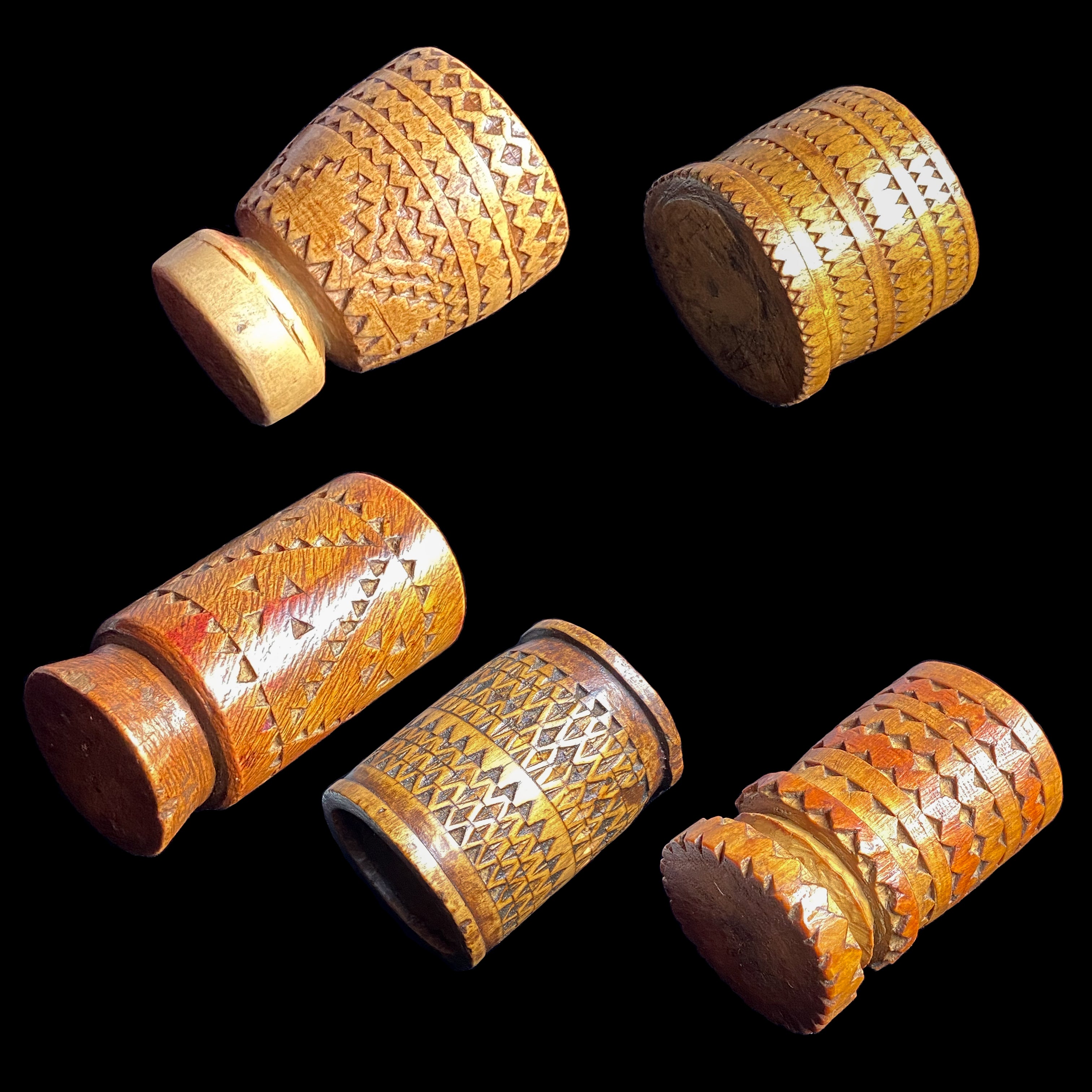 Ancien mortier berbère marocain en bois, lot de 5