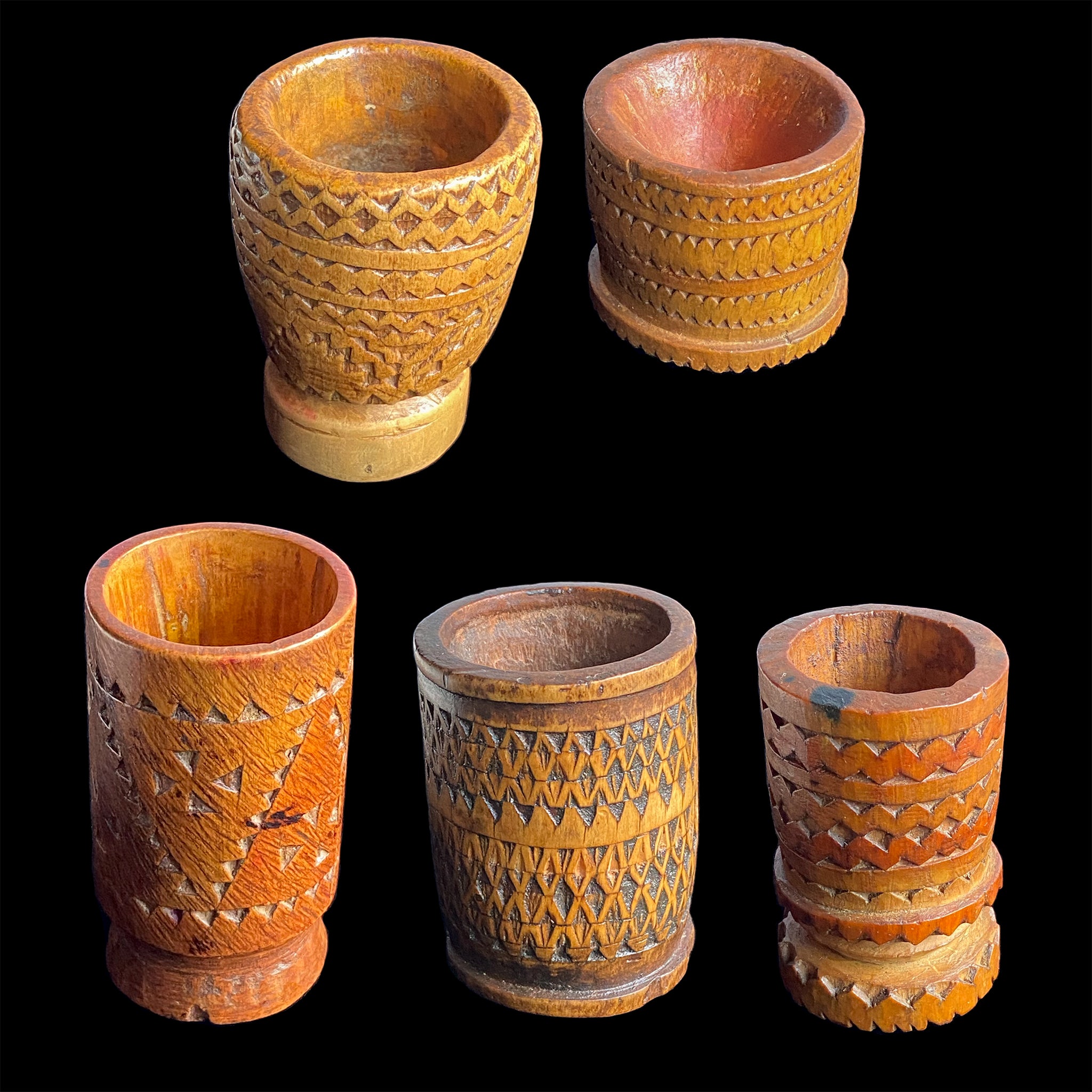 Ancien mortier berbère marocain en bois, lot de 5
